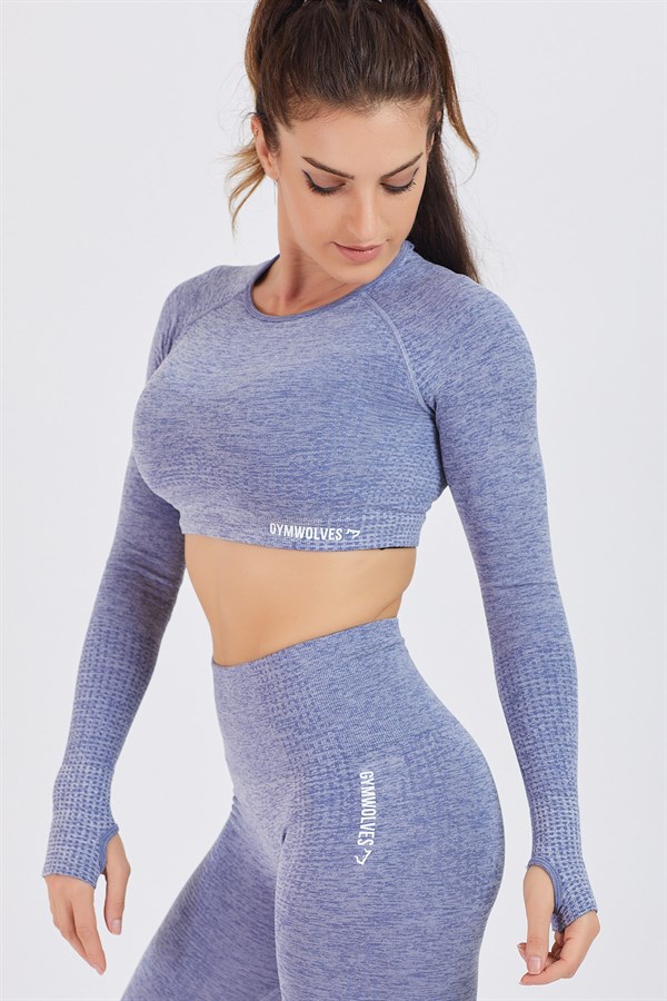Gymwolves Women Long Sleeve Seamles Sports Tshirt  | Crop Tops | Grey | Activated Series |