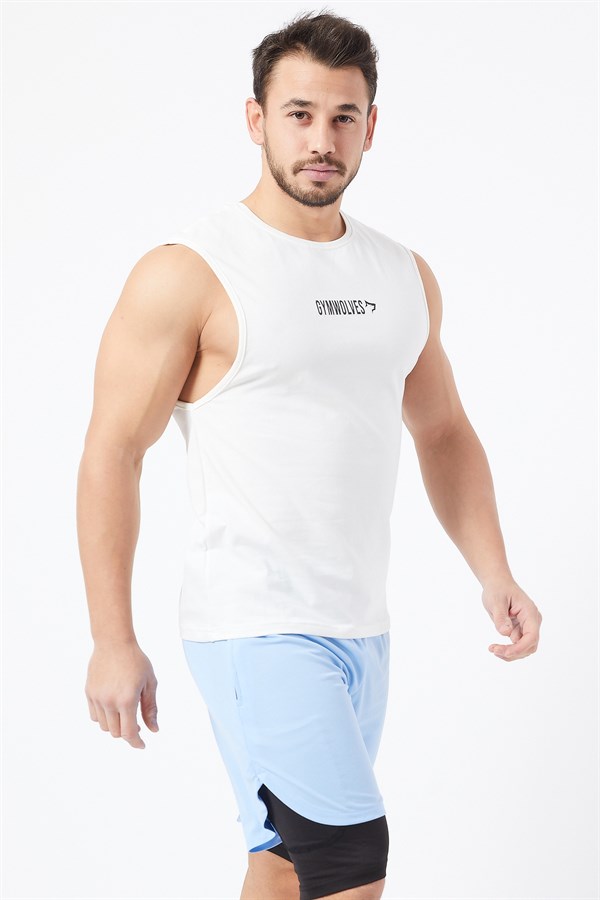 Gymwolves Man Sleeveless T-Shirt | Cream | Man Sport T-shirt | Workout Tanktop |