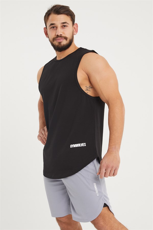 Gymwolves Erkek Kolsuz T-Shirt | Siyah | Erkek Spor T-shirt | Workout Tanktop | Gymwolves