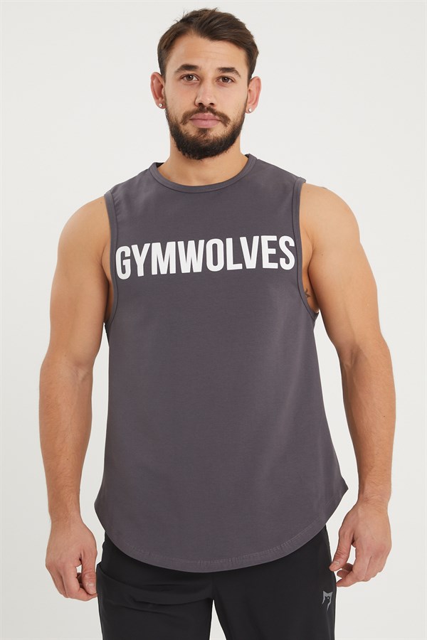 Gymwolves Erkek Kolsuz T-Shirt | Füme | Erkek Spor T-shirt | Workout Tanktop | Gymwolves