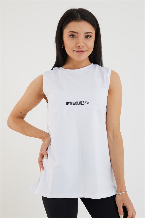 Gymwolves Women Sport T-Shirt | Double Sided Wearable Slash | White |