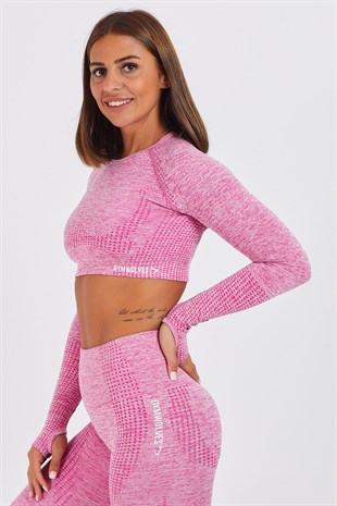  Gymwolves Women Long Sleeve Seamles Sports Tshirt | Pink | Crop Tops | Activated Series |