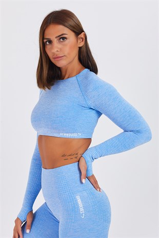  Gymwolves Women Long Sleeve Seamles Sports Tshirt | Blue | Crop Tops | Activated Series |