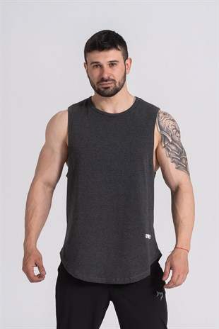 Gymwolves Erkek Kolsuz T-Shirt | Siyah Melanj | Erkek Spor T-shirt | Workout Tanktop | Gymwolves