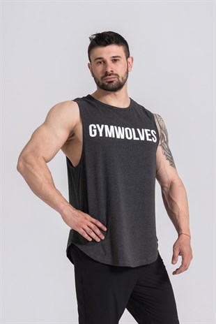 Gymwolves Man Sleeveless T-Shirt | Black Melange | Man Sport T-shirt | Workout Tanktop |