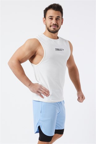 Gymwolves Erkek Kolsuz T-Shirt | Krem | Erkek Spor T-shirt | Workout Tanktop | Gymwolves