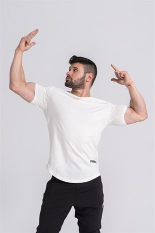 Gymwolves Spor Erkek T-Shirt | Krem | T-shirt | Workout Tanktop | Never Give Up |Gymwolves