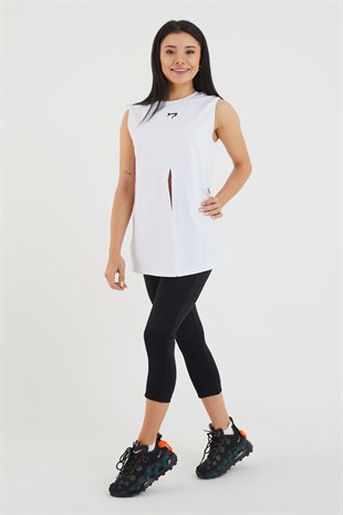 Gymwolves Kadın Spor T-Shirt | Çift Taraf Giyilebilir Yırtmaçlı | Beyaz |Gymwolves