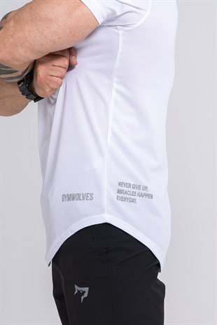Gymwolves Pro Air Erkek Spor T-Shirt | Beyaz | T-shirt | Workout Tanktop | Never Give Up | Pro Serisi |Gymwolves